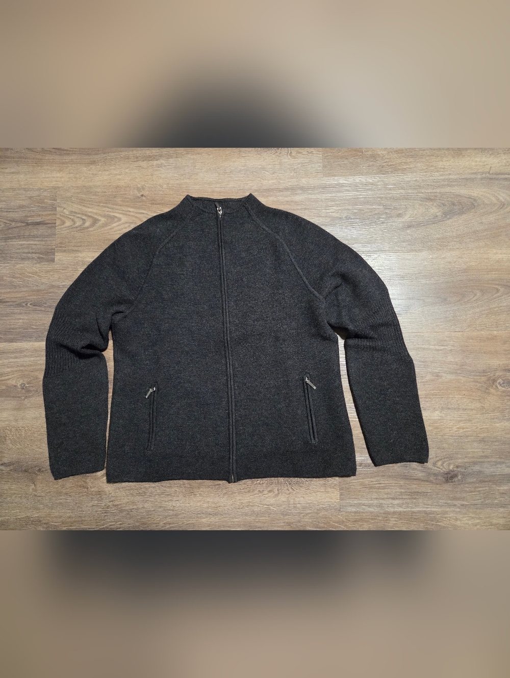 Lauren Ralph Lauren Wool Charcoal Zip-Up Sweater Jacket